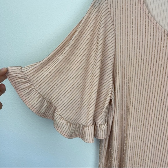 NWT Anthro W5 blush pink sparkly ruffle sleeve top - Picture 7 of 11